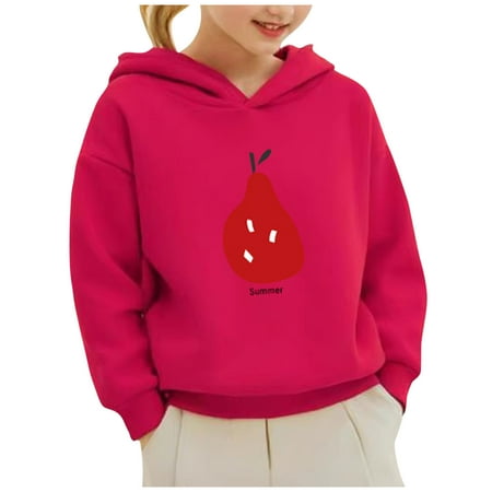 

mgdxox Girls Pear Hoodie Long Sleeve Sweatshirt Cute Summer Fruit Print Pullover Tops Loose Soft Comfortable Kids Clothing 4 Red 7 Years