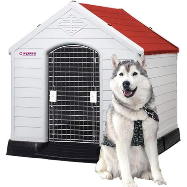 Casa Para Perro Q Perrón Raza Grande Con Puerta Color Rojo
