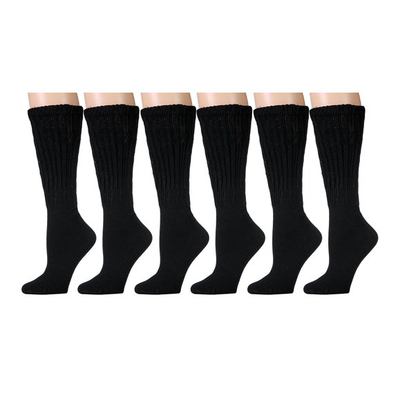 6 Pairs Of BILLIONHATS EXTRA THICK Slouch Socks for Women, Extra Heavy Slouchy Ladies Cotton Crew Boot Socks
