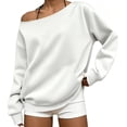 thumbnail image 3 of Women’s Casual Off Shoulder Sweatshirt Long Sleeve Loose Solid Long Sleeve Lightweight Tops Y2k Pullovers, 3 of 6