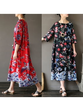 Product Image ZANZEA Vintage Plus Size Women Retro Ethnic Floral Casual Loose Long Tunic Maxi Dress Kaftans