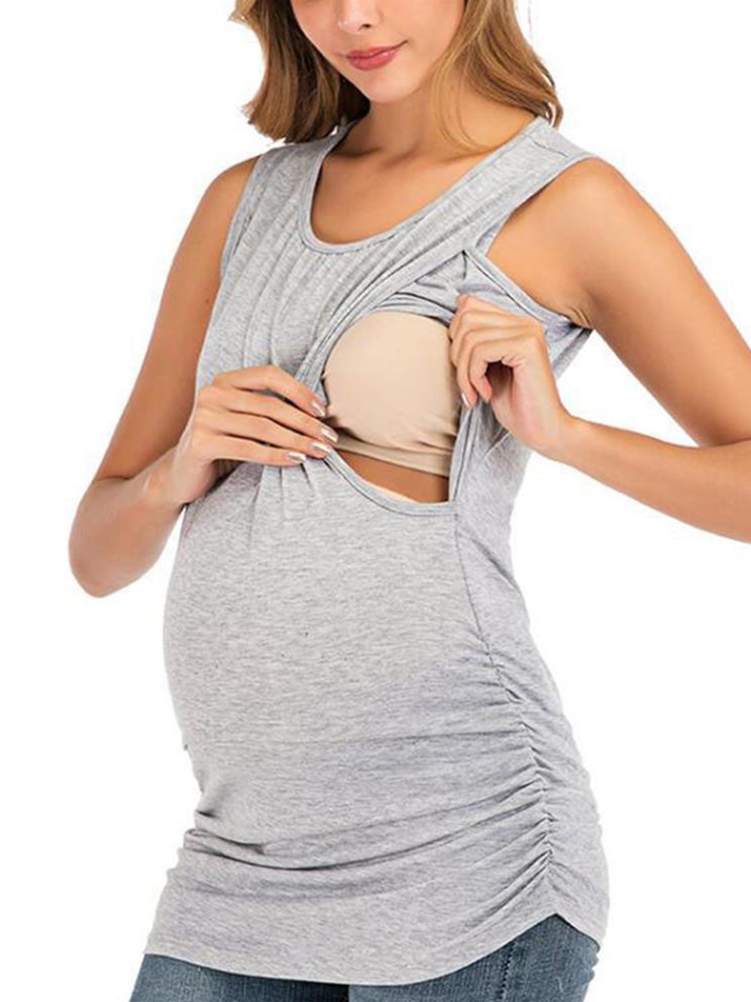 Maternity Women Sleeveless Nursing Tops Breastfeeding Vest Solid Tank Top Blouse