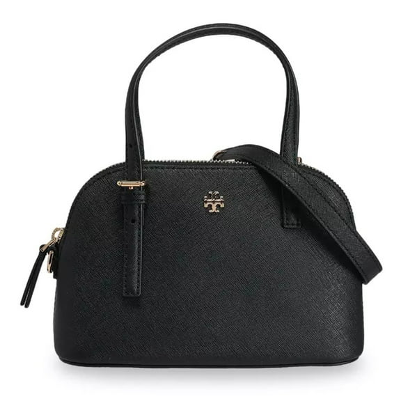 Tory Burch Women's Emerson Mini Dome Top Zip Crossbody Bag in Saffiano Leather (Black)