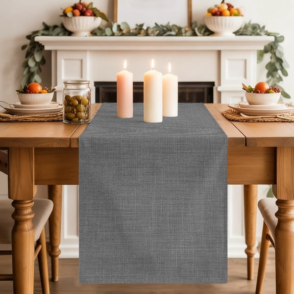 Dark Grey Linen Table Runner, Autumn Thanksgiving Kitchen Dining Table Decoration for Home Party Decor 13x120 Inches