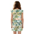 thumbnail image 2 of ZIATUBLES Tropical Toucan Floral Print Girls Summer Jumpsuit Kids Button Flutter Sleeve Short Playsuit Elastic Waist Round Neck Casual Romper Outfit Clothes with Pockets for 5-6 Y, 2 of 6