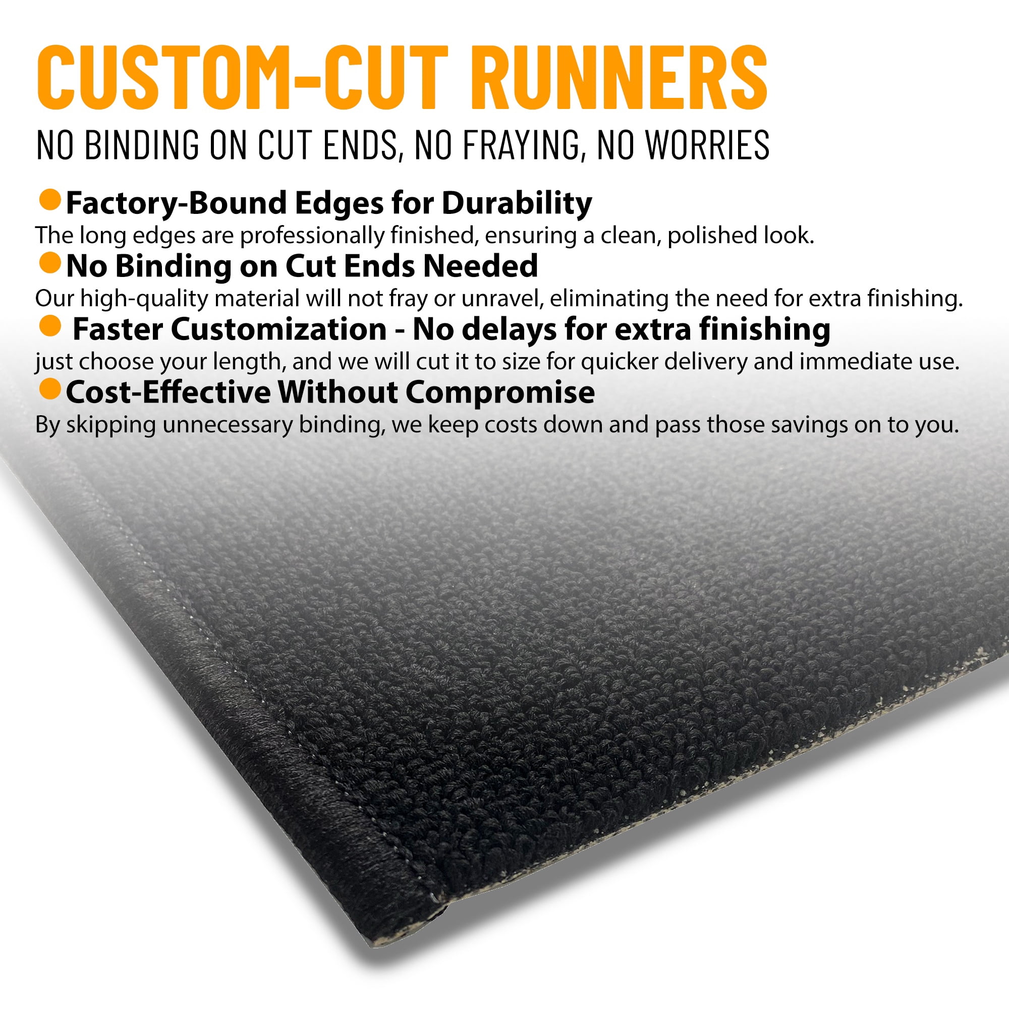 Ottomanson Extra Long Runner Rug Non-Slip Low Pile Stain Resistant, Solid Black, 2'7" x 47'