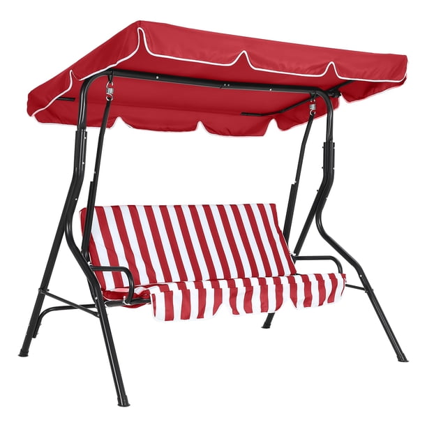 Garvee columpio de patio para 3 personas con base, toldo ajustable y cojín removible, estructura resistente con capacidad de 500 lb para jardín o terraza