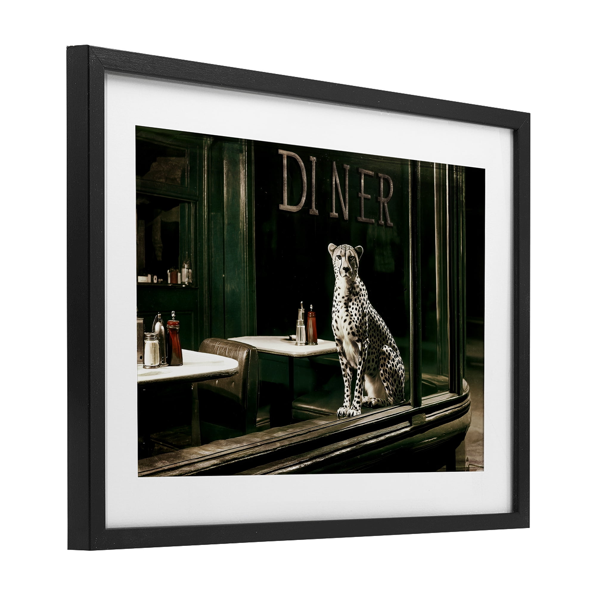 Stupell Industries Diner Sentry Leopard Black Framed Print Under Glass, design by Annabelle Hall
