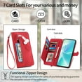 thumbnail image 6 of Dteck Zipper Wallet Case for Samsung Galaxy A35, Embossed Magnetic PU Leather Card Slots Pocket Wallet Case Shockproof Rubber Kickstand Full Body Protective Cover with Wrist Strap, Red, 6 of 6
