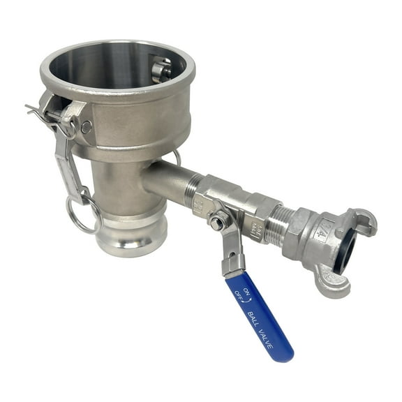 Gloxco Cam and Groove Fitting, Type DA with 3/4" Blowdown Assembly, Stainless Steel, 3" Female Camlock Coupler x 2" Male Camlock Adapter (CAM-3020-DABD07-SS)