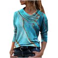thumbnail image 2 of ICHUANYI Liquidación Mujeres Casual Cross Skew Collar Botones Impreso Blusa de manga larga Camiseta Tops ICHUANYI WER202308230683, 2 of 5