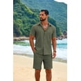 thumbnail image 4 of COOFANDY Men Cuban Sets Outfits 2 Piece Short Sleeve Cuban Shirts Guayabera Linen Suit, 4 of 6