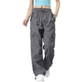thumbnail image 2 of oiangi Womens Cargo Pants Elastic Waist Hiking Pants Lightweight Adjustable Drawstring Parachute Pants with Multi-Pocket Dark Gray M, 2 of 6