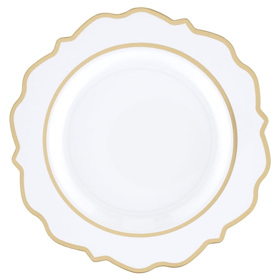 20 Count, 7.5 IN, White Plastic Plates with Gold Rim, by Way To Celebrate