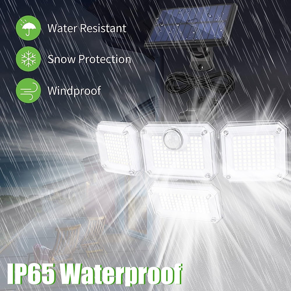 DONGPAI Solar Lights Outdoor Waterproof, 333 LED 4 Heads Motion Sensor Outdoor Lights Security Lights with Remote Flood Lights for Patio Garage Yard Entryways (Cold White 6500K)