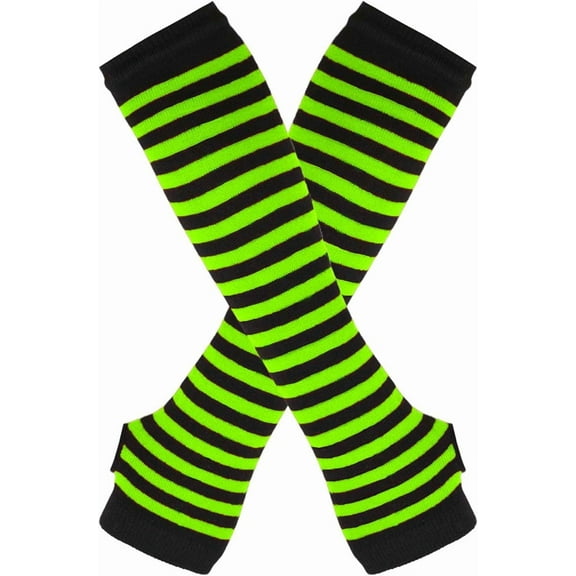 1 set 4 Pairs Acrylic Fiber Yarn Knitting Fingerless Gloves Stripe Pattern Winter Warm Gloves with Thumb Hole Lawn Green 310x80mm