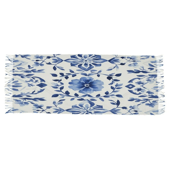 BZSMCE Women Scarf Design Blue Art Flower Pattern Simple Pattern Soft Warm Long Large Scarves