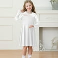 thumbnail image 6 of CUZIBR Girls Lace Dresses Solid Color Round Neck Long Sleeve Cozy Stylish High Waist A-Line Cute Dress Comfybreathable Elegant Fashionable Dailywear Fall Dress,White,12-13 Years, 6 of 9