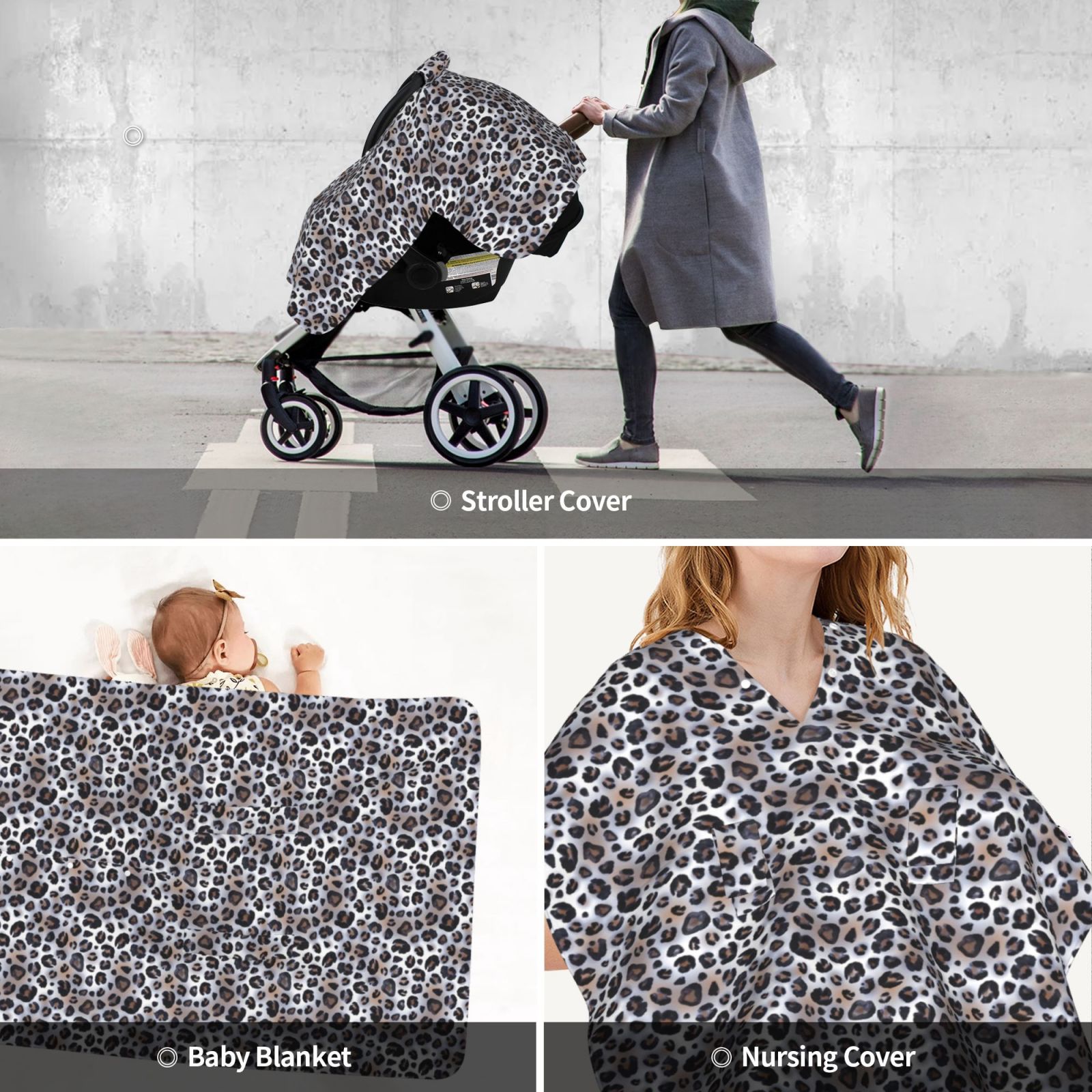Car Seat Cover Baby - Leopard print fashion Breathable Infant Car Seat Cover for Baby Carseat, Lightweight Comfort Baby Essentials Must Haves Newborn Stuff for Girl Boy