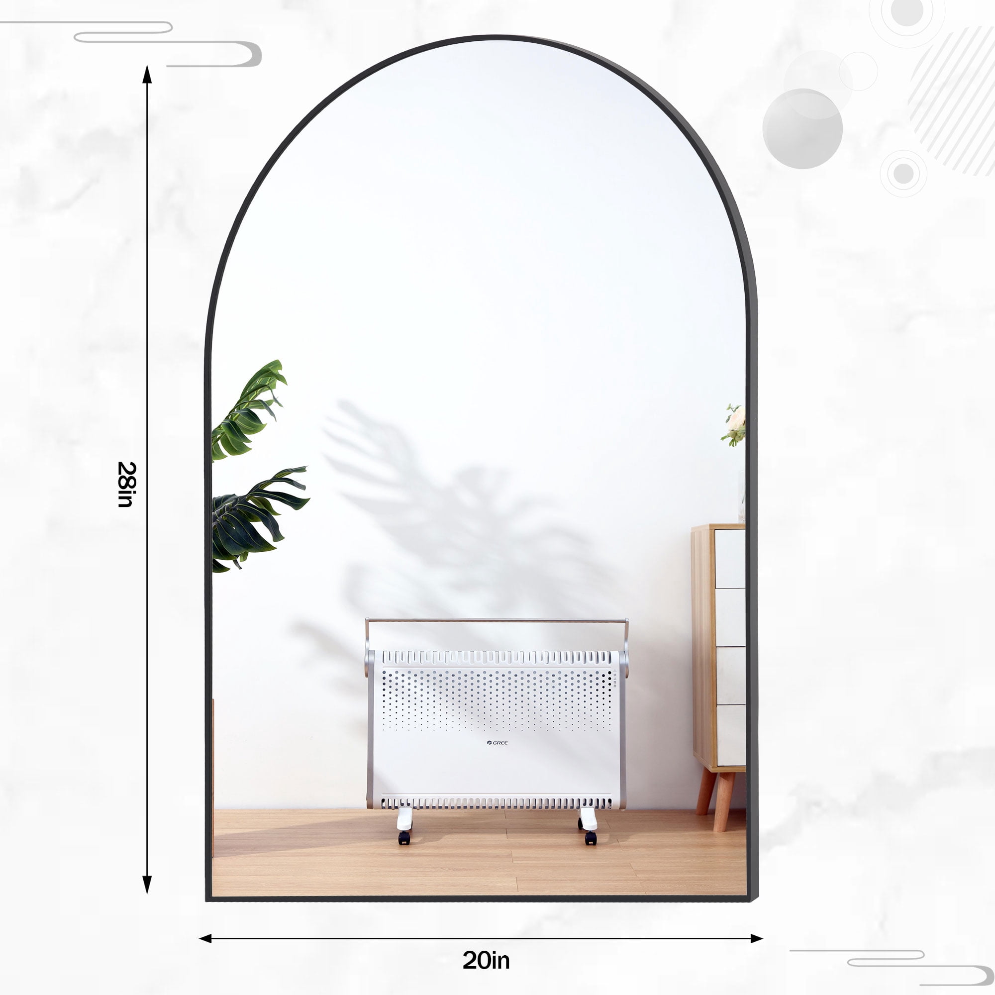 Gleamira 20"x28" Arched Bathroom Mirror Wall Mounted Mirror with Metal Frame, Black