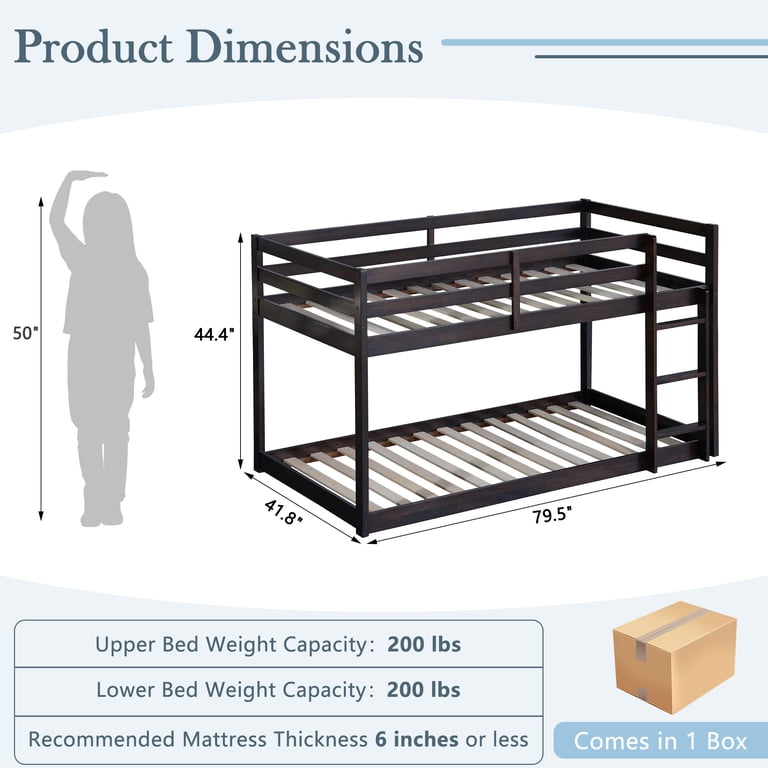 Uhomepro Twin Over Twin Bunk Bed with Safety Rails, Espresso photo 7