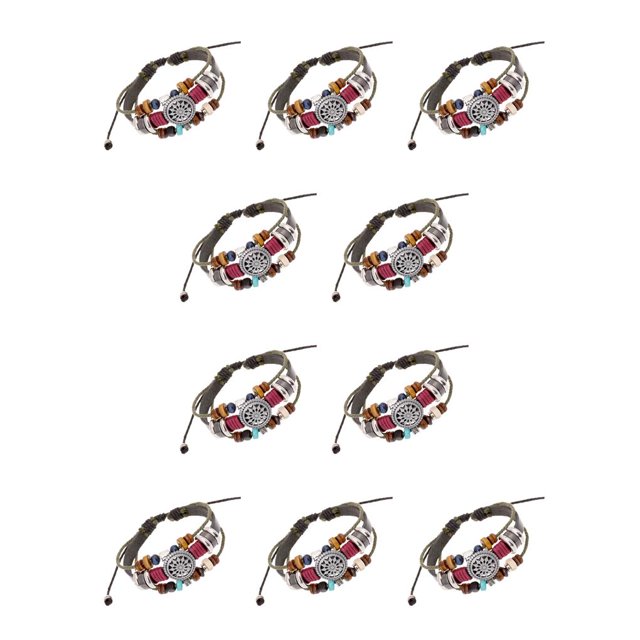 Pulseras trenzadas de cuero Qarigey con cuentas con cuerda de cáñamo Accesorios para mujeres Regalos para el día de San Negro 10Conjunto