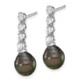 thumbnail image 2 of Auriga 925 Sterling Silver Rhod-Plated 9-10mm Tahitian Pearl and CZ Post Dangle Earrings for Women, 2 of 5
