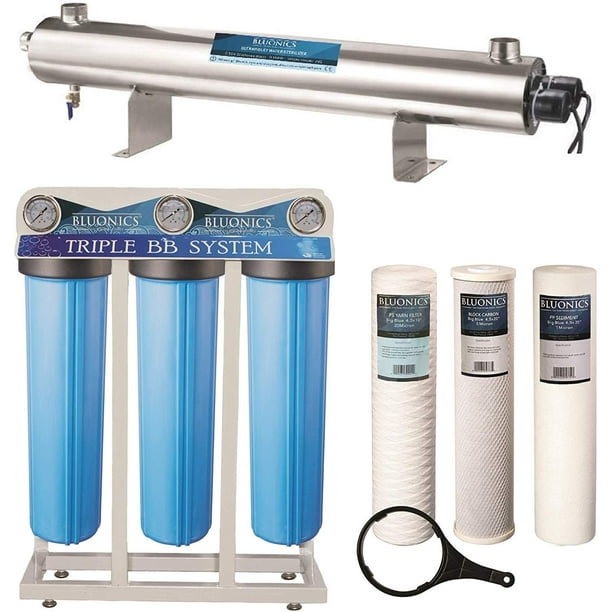 110W UV+Sediment & Carbon Well Water Filter Purifier System 24GPM w