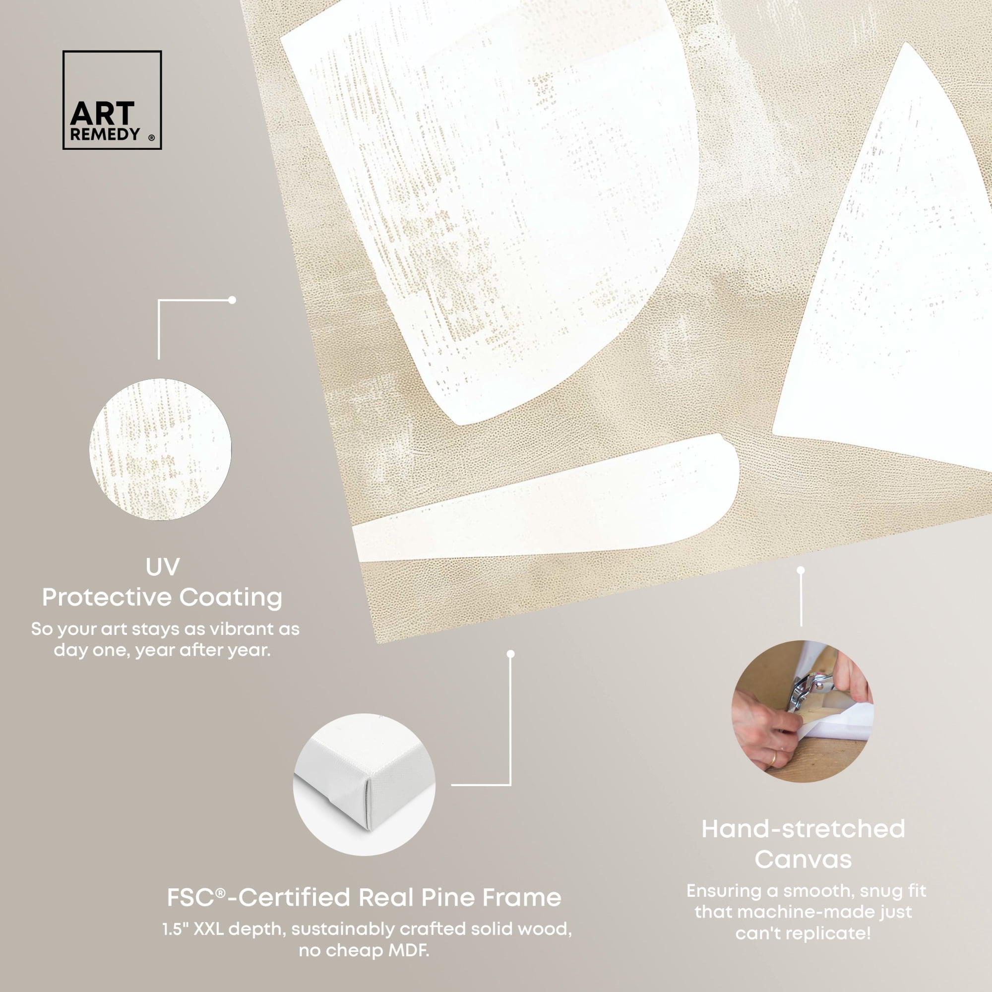Cream And Ivory Modern Earth Tone Abstracts Canvas Wall Art by Art Remedy, Gallery Wrapped, 45"x36"