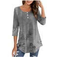 thumbnail image 1 of Birdeem Blouse pour Femmes Col Rond Manches 3/4 Boutonnée, 1 of 9