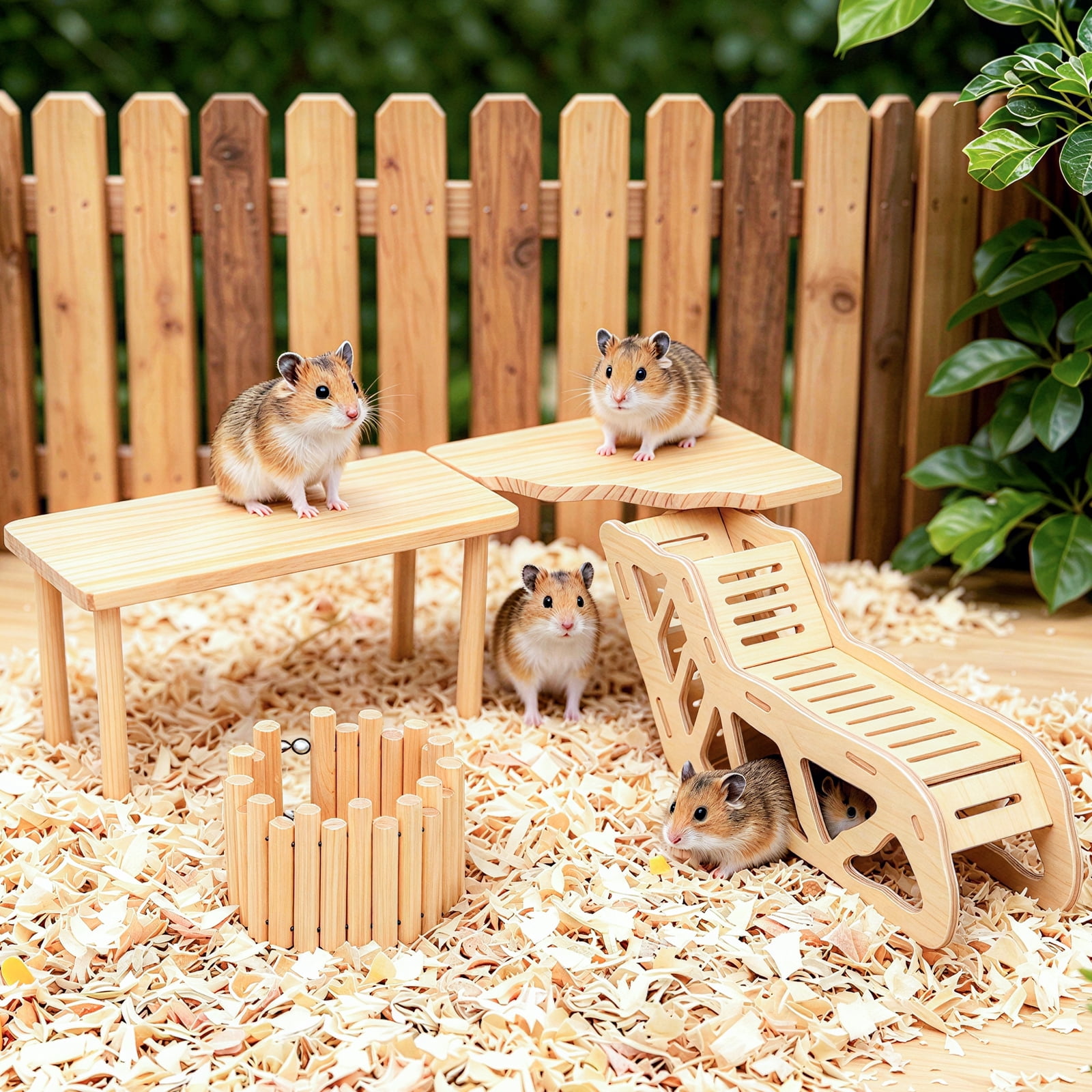 Threns 4 Pack Hamster Play Wooden Platform for Dwarf Syrian Hamsters Gerbils Mice Degus or Other Small Pets, Wooden Hamster Climbing Toy with Platform Decor