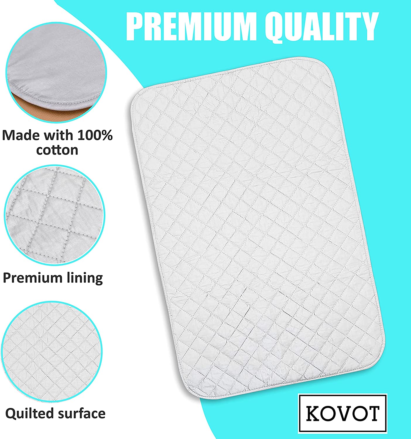 Kovot Extra-Wide 21 x 32 Portable Magnetic Ironing Mat Blanket. Cotton Laundry Pad for Table, Washer, Dryer or Iron Anywhere on The Go Best Ironing