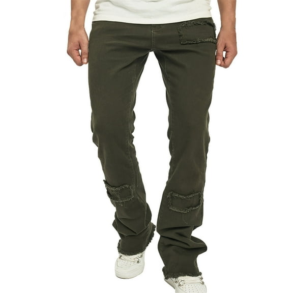 Men's Stacked Skinny Fit Stretch Denim Jeans Patched Side Striped Straight Leg Comfortable Male Pants for Casual Wear