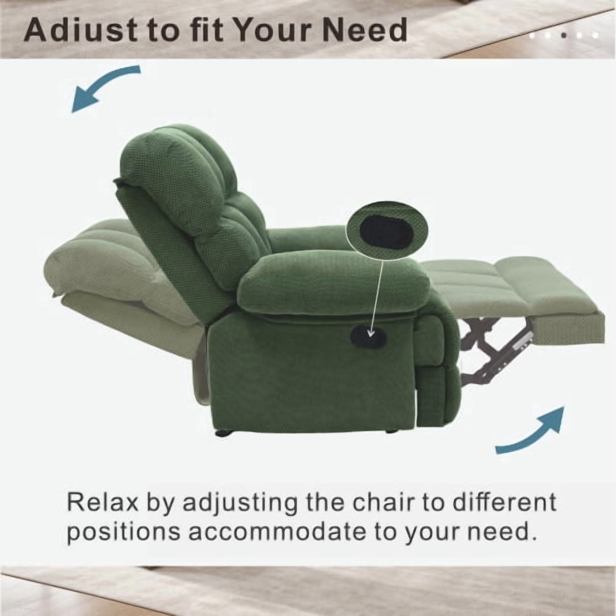 MOONMISS Modern Manual Rocker Recliner Chair, with nubby upholstery Fabric for Living Room,Green