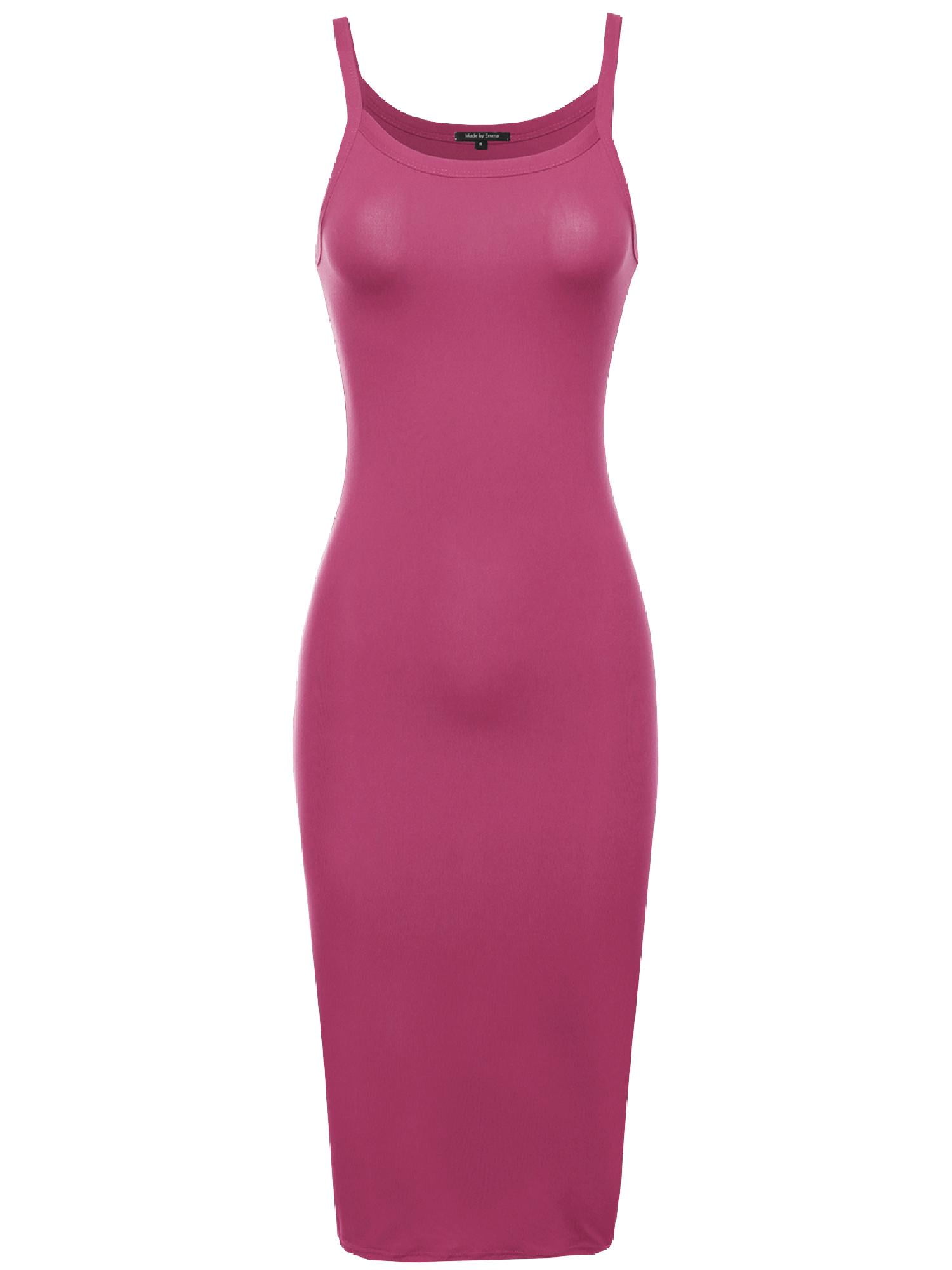 FashionOutfit Women's Solid Crew Neck Spaghetti Strap BodyCon Midi