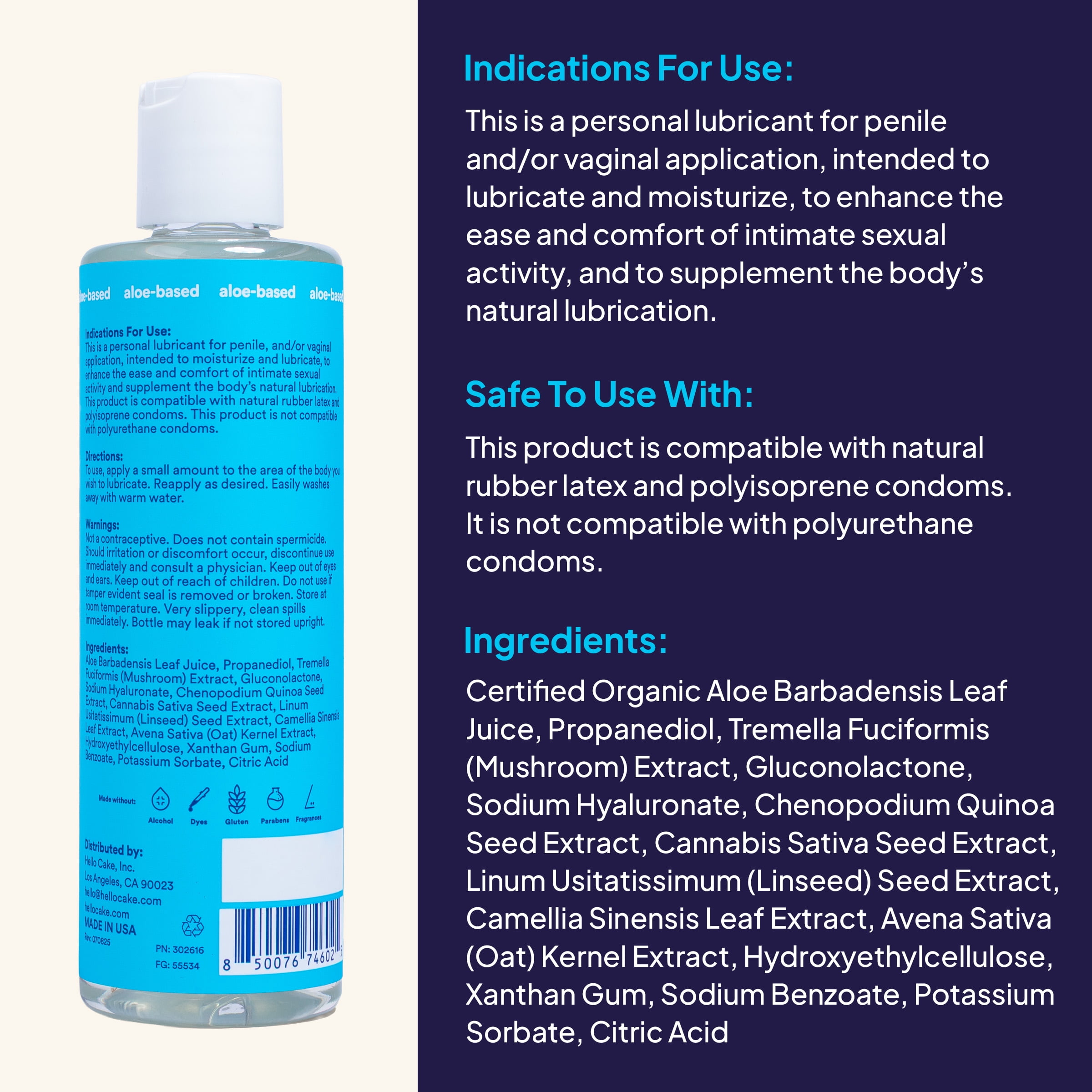 Hello Cake Premium Aloe-Based Everyday Lube, pH-Balanced Unflavored Personal  Lubricant for Men and Women, 8 fl oz - Walmart.com