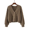 thumbnail image 1 of Suéter de cuello en V suelto para mujer, estilo holgado, ropa exterior de otoño e invierno, chaqueta tipo cárdigan corta con giro retro, 1 of 6