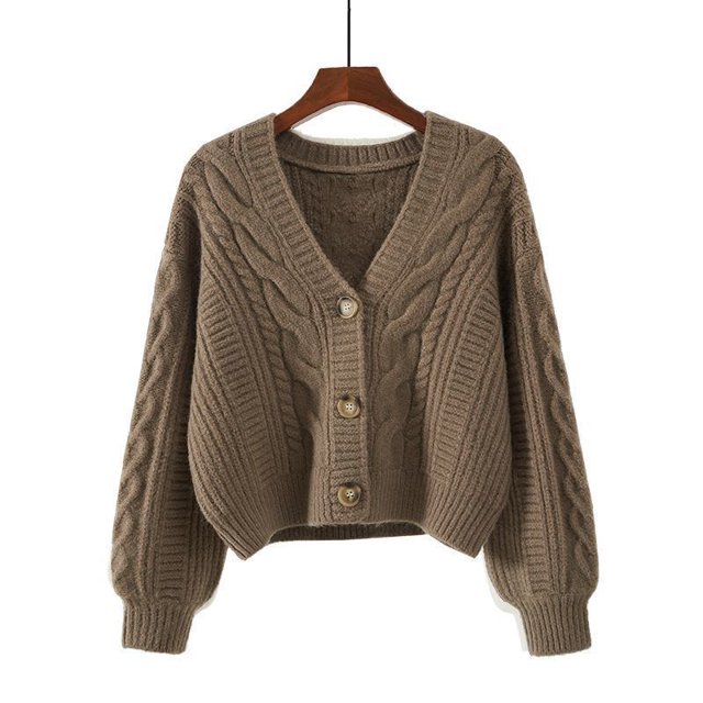 Suéter de cuello en V suelto para mujer, estilo holgado, ropa exterior de otoño e invierno, chaqueta tipo cárdigan corta con giro retro