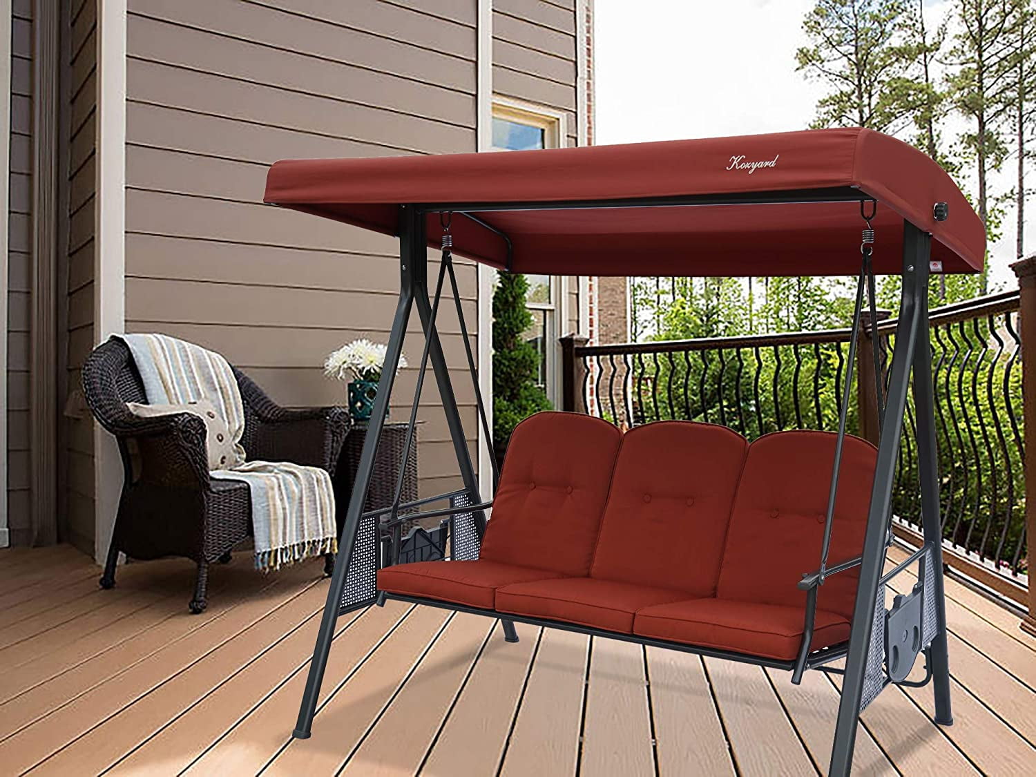 Kozyard Herbert 3 Seat Outdoor Deluxe Steel Porch Swing with
