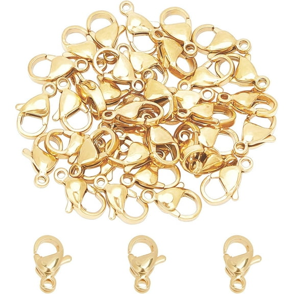 50pcs Golden Stainless Steel Lobster Clasps Metal Claw Clasps Jewelry Clasps for Making Jewelry Making 1.2 mm Hole