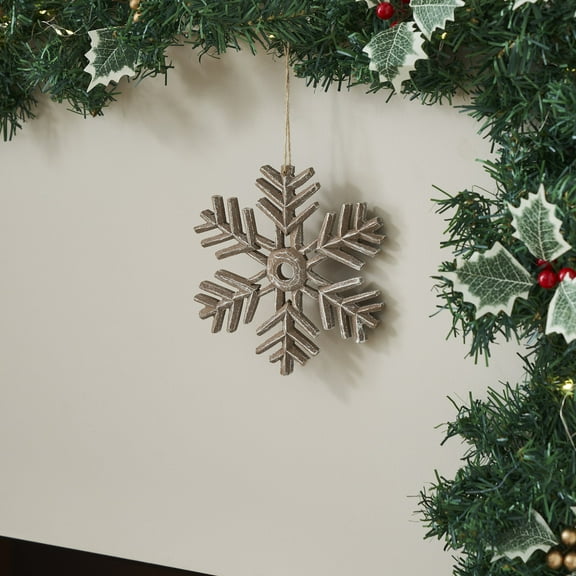 VHC Brands Snowflake Ornament Feathered Finish - 6 inch