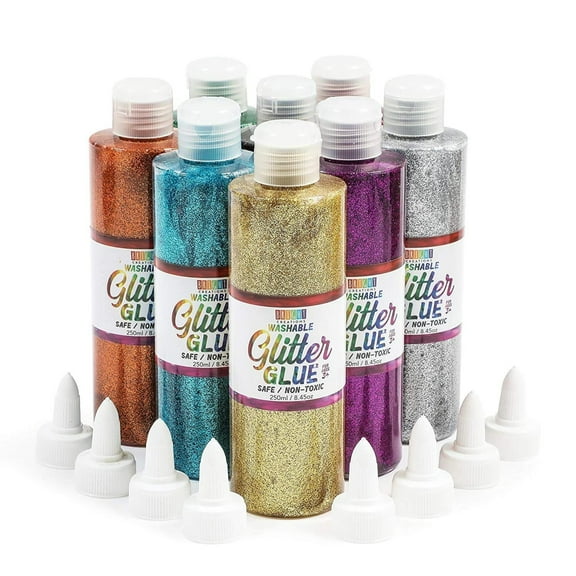 Bright Creations Glitter Glue - Pack of 8, 8 Oz Bottles, Metallic Colors - Washable Easy-Squeeze Adhesive for Crafts & School Projects - Bulk Craft Glitter Art Glue