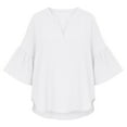 thumbnail image 5 of XPMWRP Womens Cotton Linen T Shirts Loose Fit Tunic Tops Dressy Casual 3/4 Bell Sleeve Blouses Work Tunic Shirts White S, 5 of 6