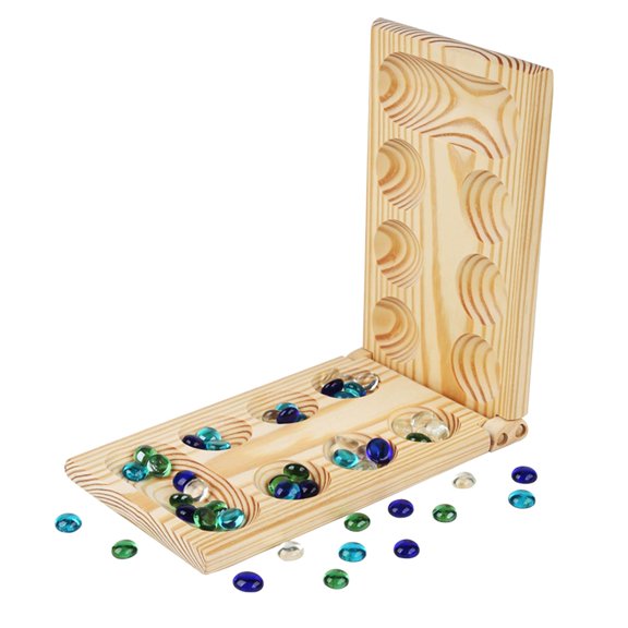 Juego de mesa Mancala CUTICAT de madera con cuentas de vidrio plegable 32x95x16 cm