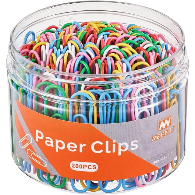 200 piezas de clips de papel de colores, clip de papel grande, clips de papel jumbo, clips de papel de colores surtidos