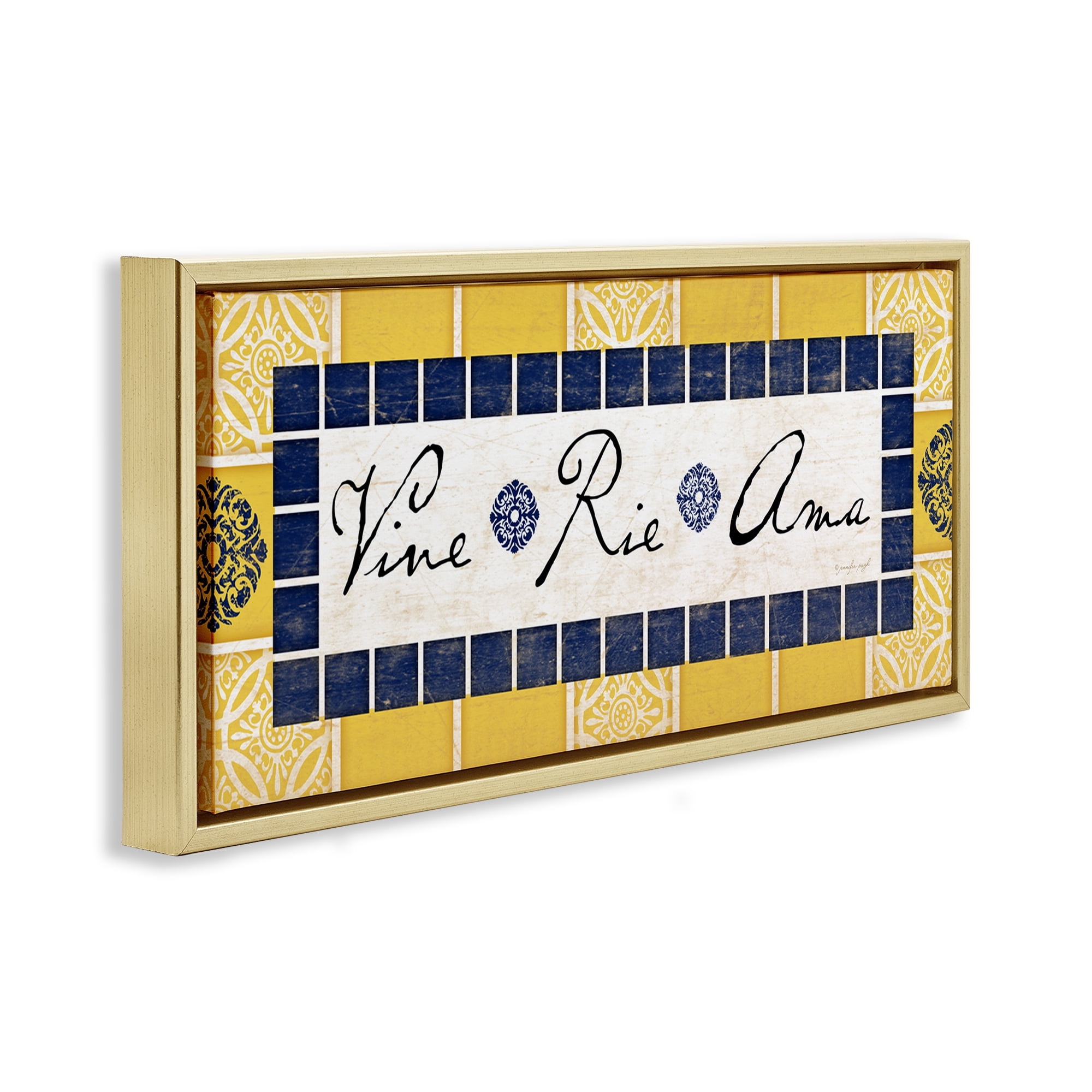 Stupell Industries Vine Ríe y Ama Inspirational Quotes & Sayings Painting Gold Floater Framed Art Print Wall Art, 25 x 11