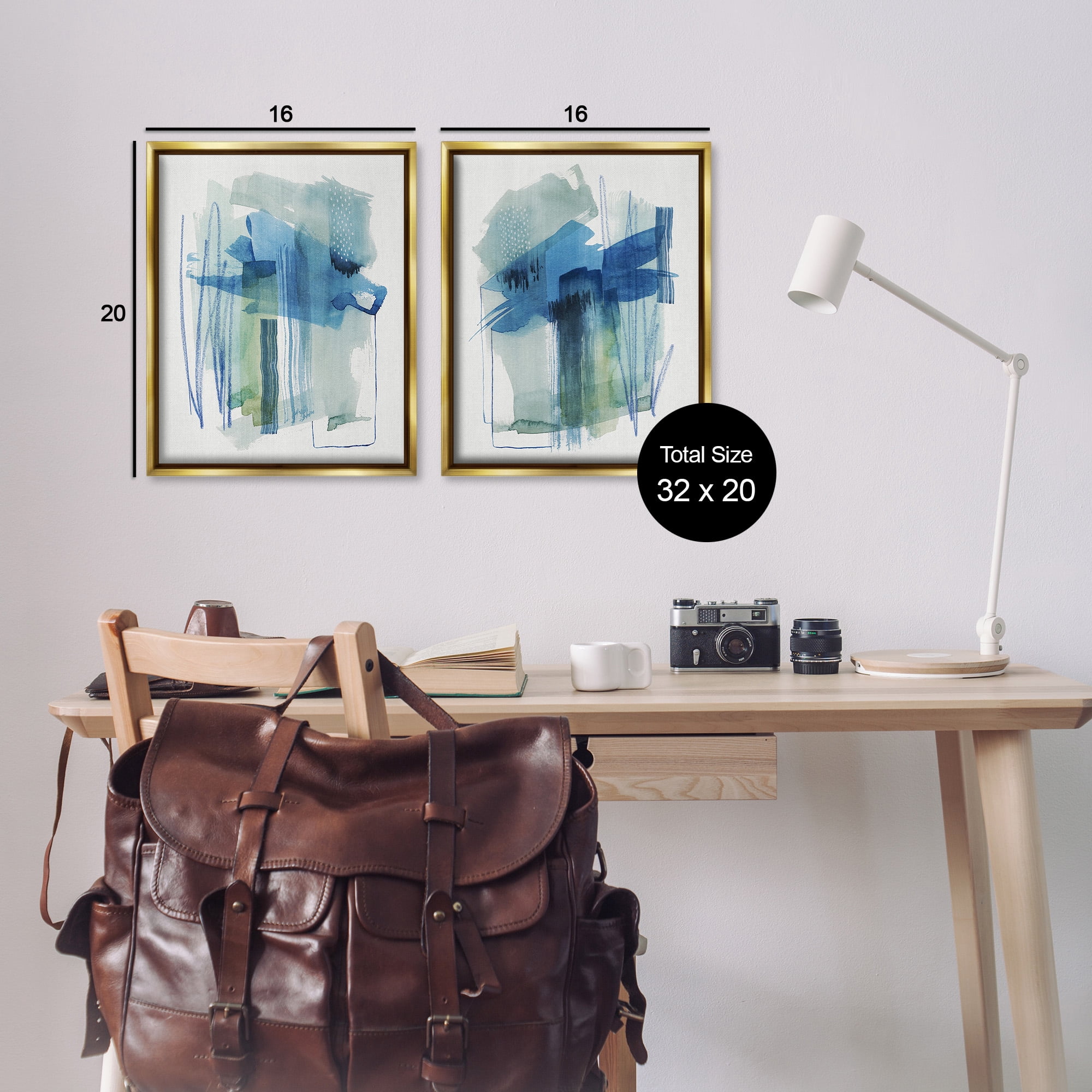 Stupell Industries Chaotic Brushed Watercolor Abstract Painting Gold Floater Framed Canvas Art Print Wall Art, 17 x 21, Set of 2