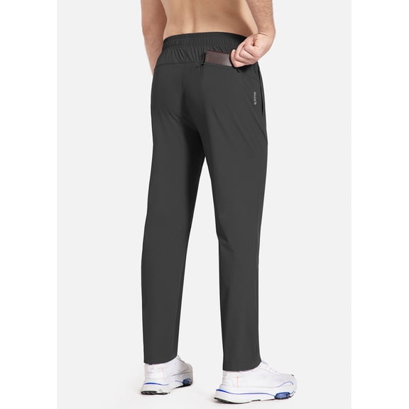 BALEAF Men's Golf Pants Workout Athletic Pants Elastic Waist Lightweight Running with Zipper Pockets Black XXL