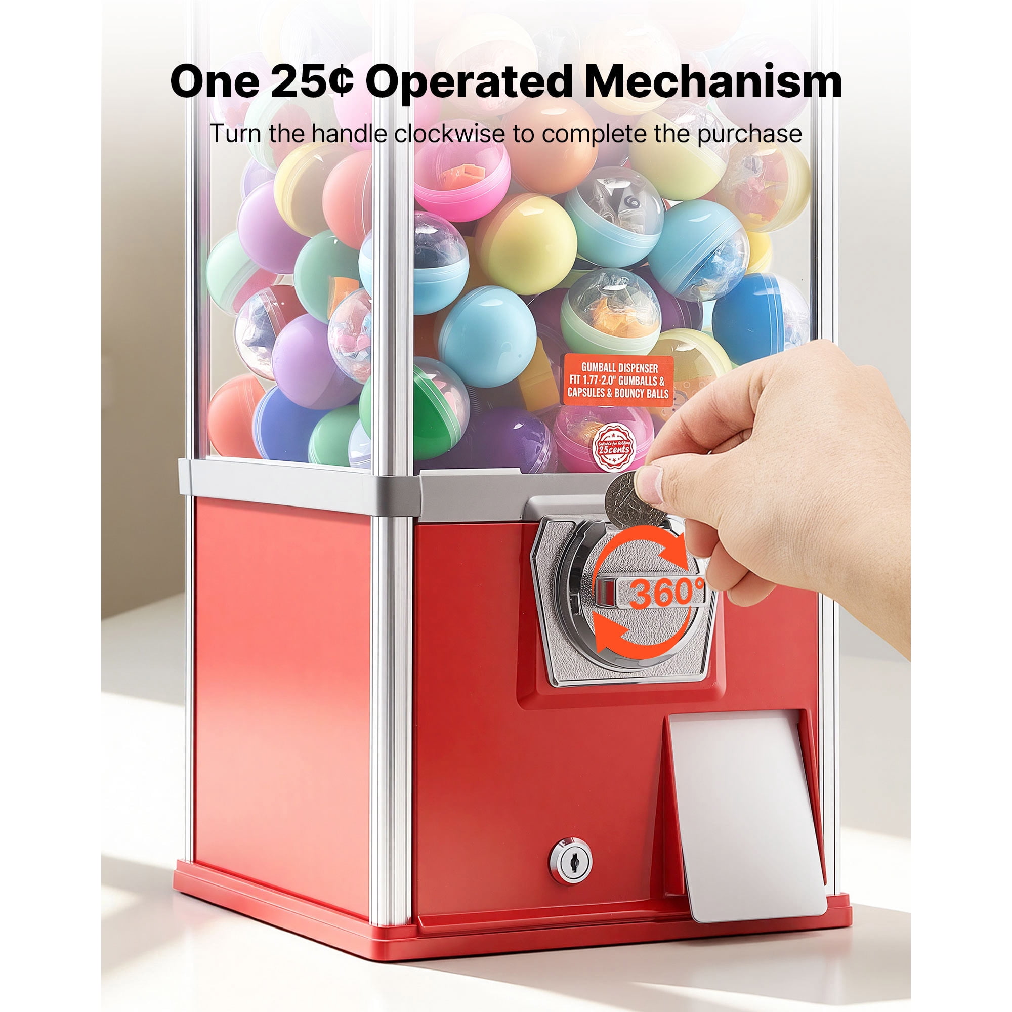 KFFKFF Candy Vending Machine, 21-inch Tall Dispenser for Spherical Treats, 25-Cent Operation, Ideal for Malls, Supermarkets, Parks, and Arcades, Holds Up to 180 Pieces of 1.77-inch Candy