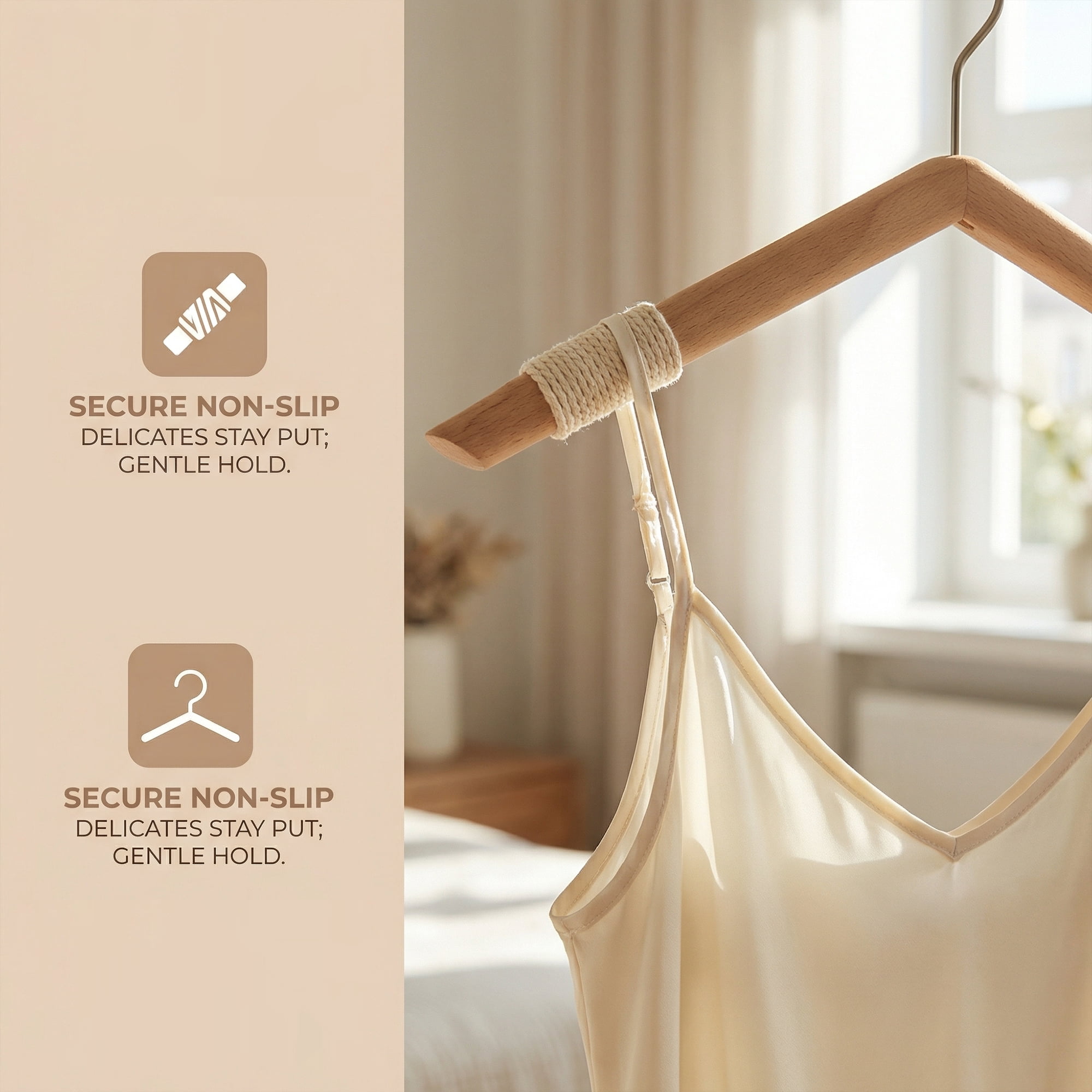 Unique Bargains 2Pcs Wood Nonslip Rope Durable Hangers Silver